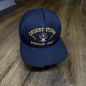 Vintage 90s Military Army Snapback Hat Desert Storm Persian Gulf War Eagle‎ USA